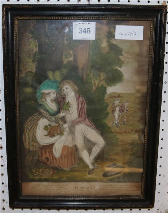 Coloured print of couple in the country after Laurie Whittle